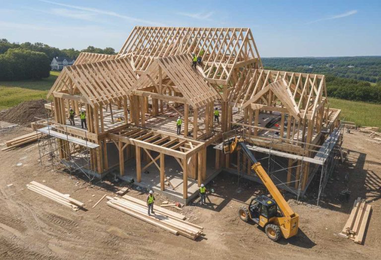 Custom home building timeline - construction framing stage of a new home in York PA