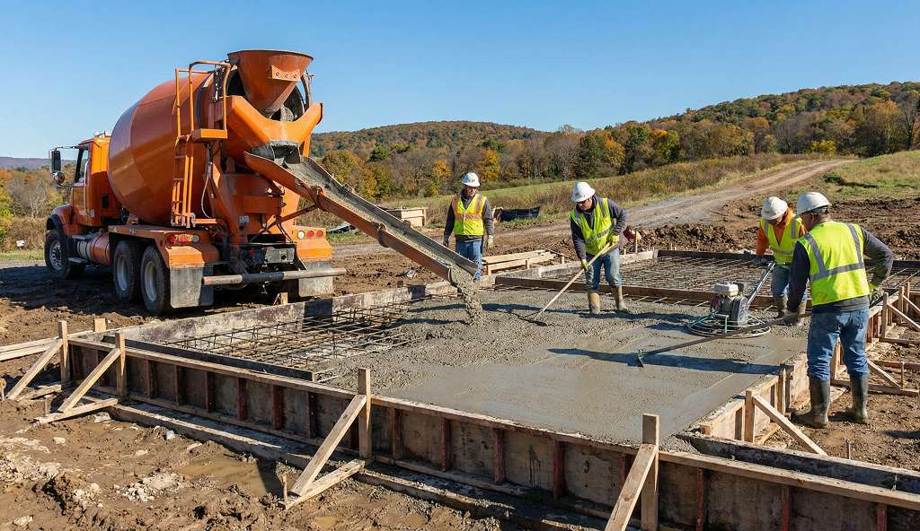 Foundation construction for a custom home in York PA showing concrete pour