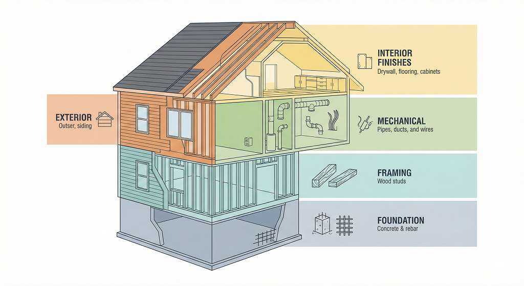 Custom home cost breakdown showing major expense categories in new construction
