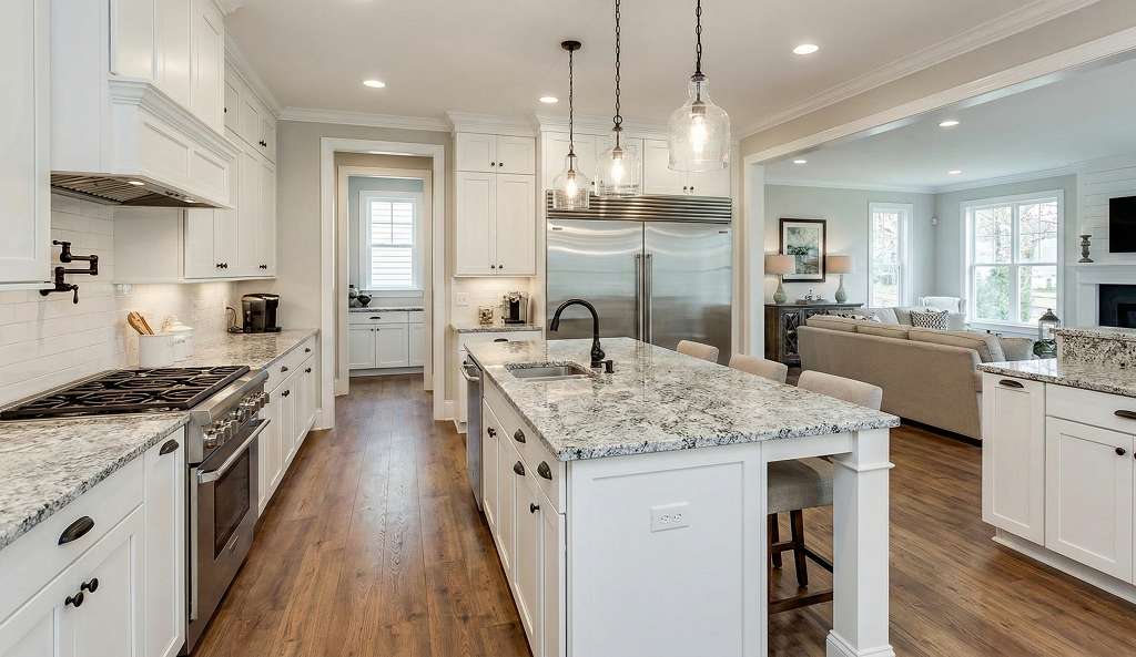 Custom home kitchen interior showing finishes that impact price per square foot new construction Pennsylvania