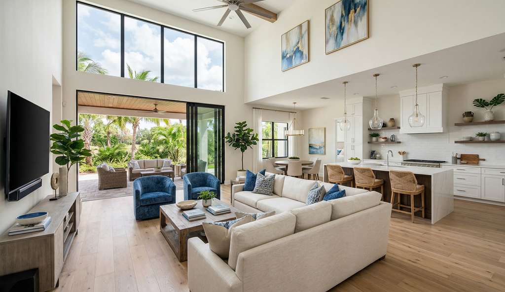 Open floor plan interior in Florida model home