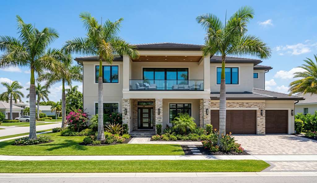 Two-story home floor plan with balcony in Florida community